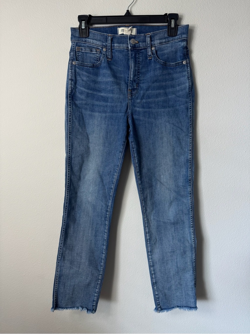 Madewell Stovepipe Jeans High Rise Straight Leg Raw Hem Blue Denim Size 26